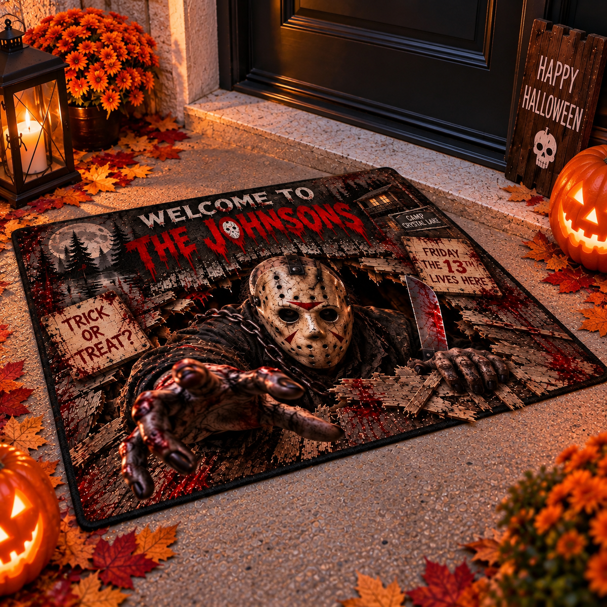 Halloween Jason Custom Family Name AOP Doormat
