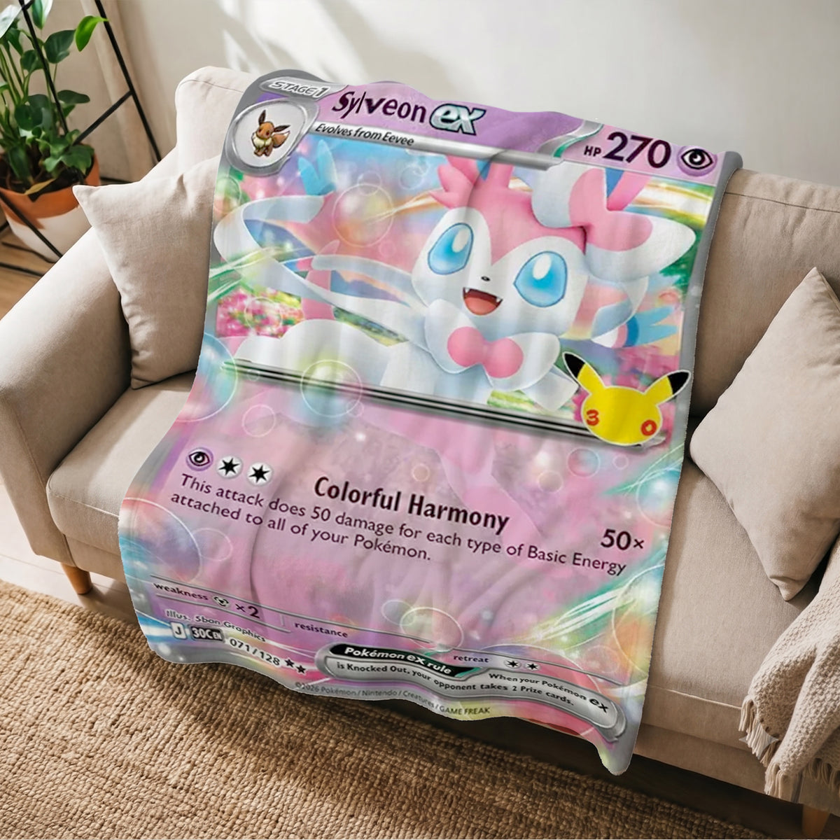 PKM 30th Anniversary Sylveon Custom Fleece Blanket