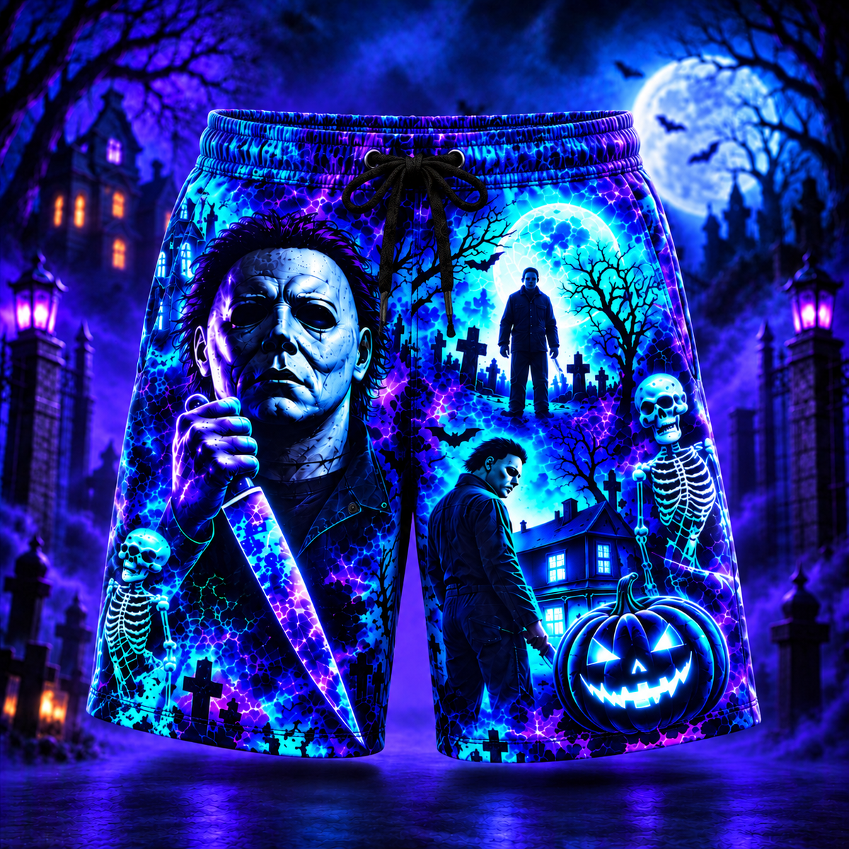 Halloween Neon Michael Myers AOP Hawaiian Shirt & Shorts