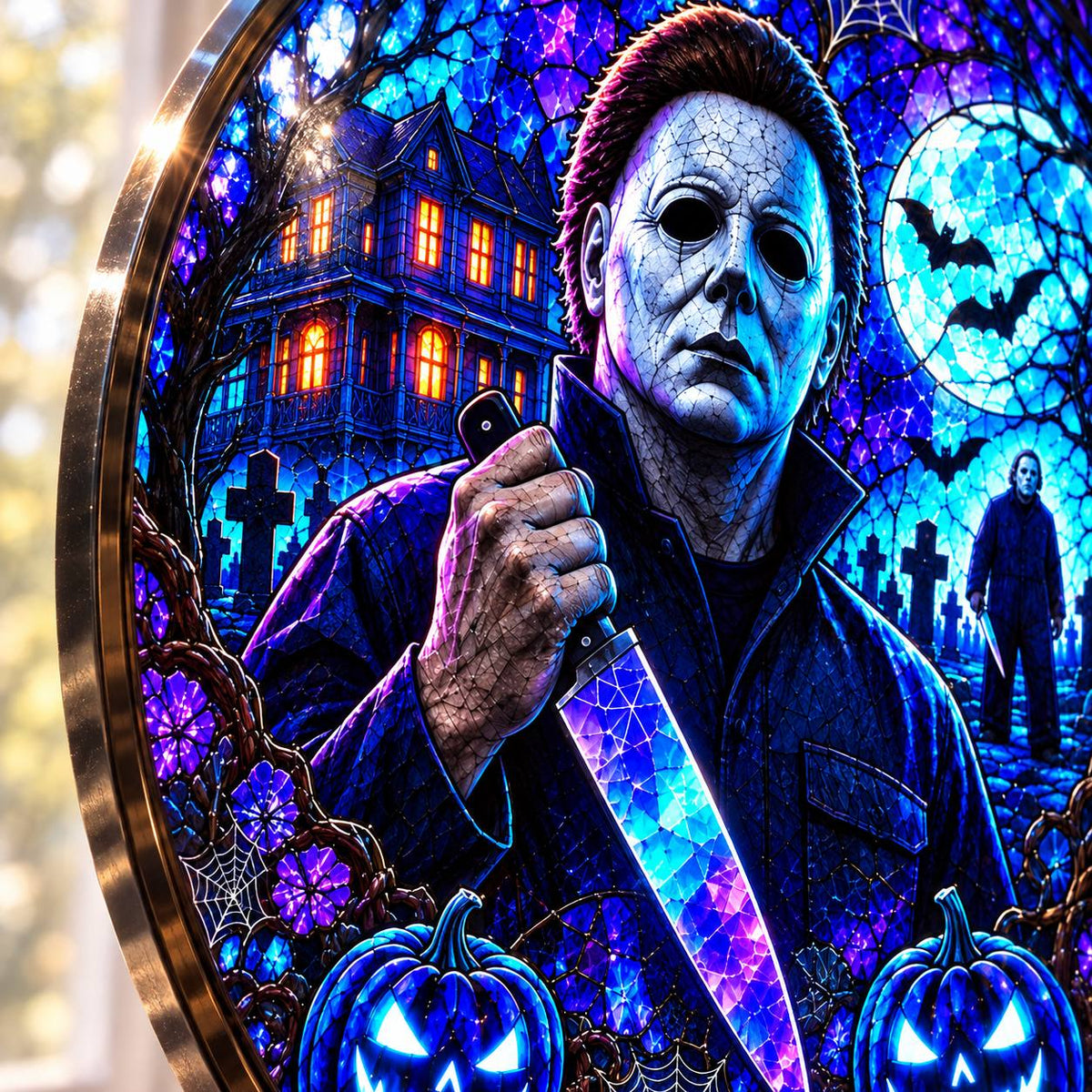 Halloween Neon Michael Myers Glass Suncatcher