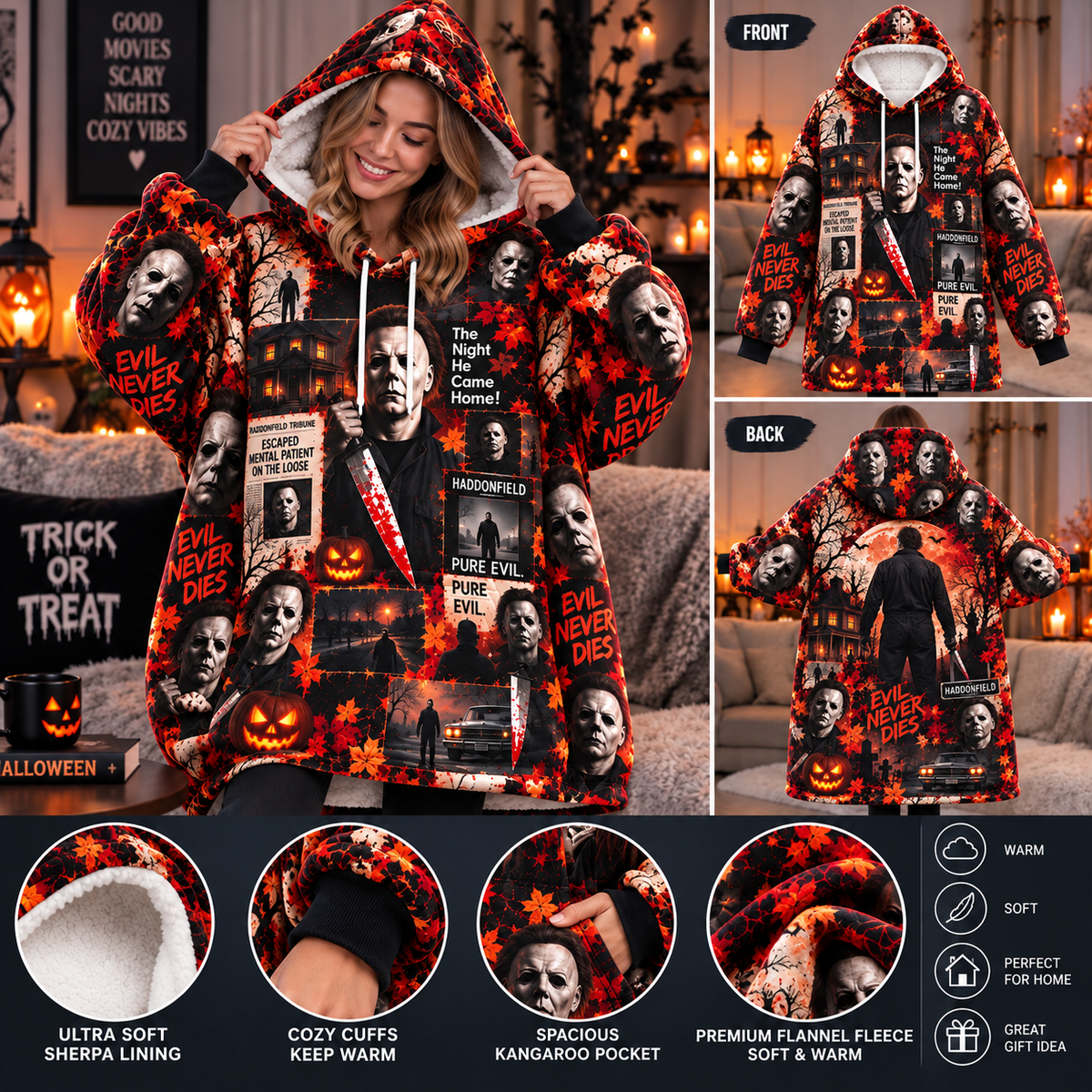 Halloween Michael Myers AOP Blanket Hoodie