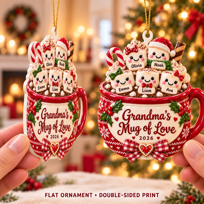 Personalized Custom Name Grandma's Mug Of Love Acrylic Ornament – Custom Name Holiday Gift