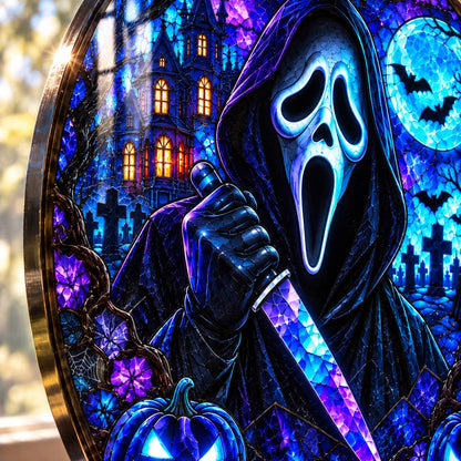Halloween Neon Ghost Face Glass Suncatcher