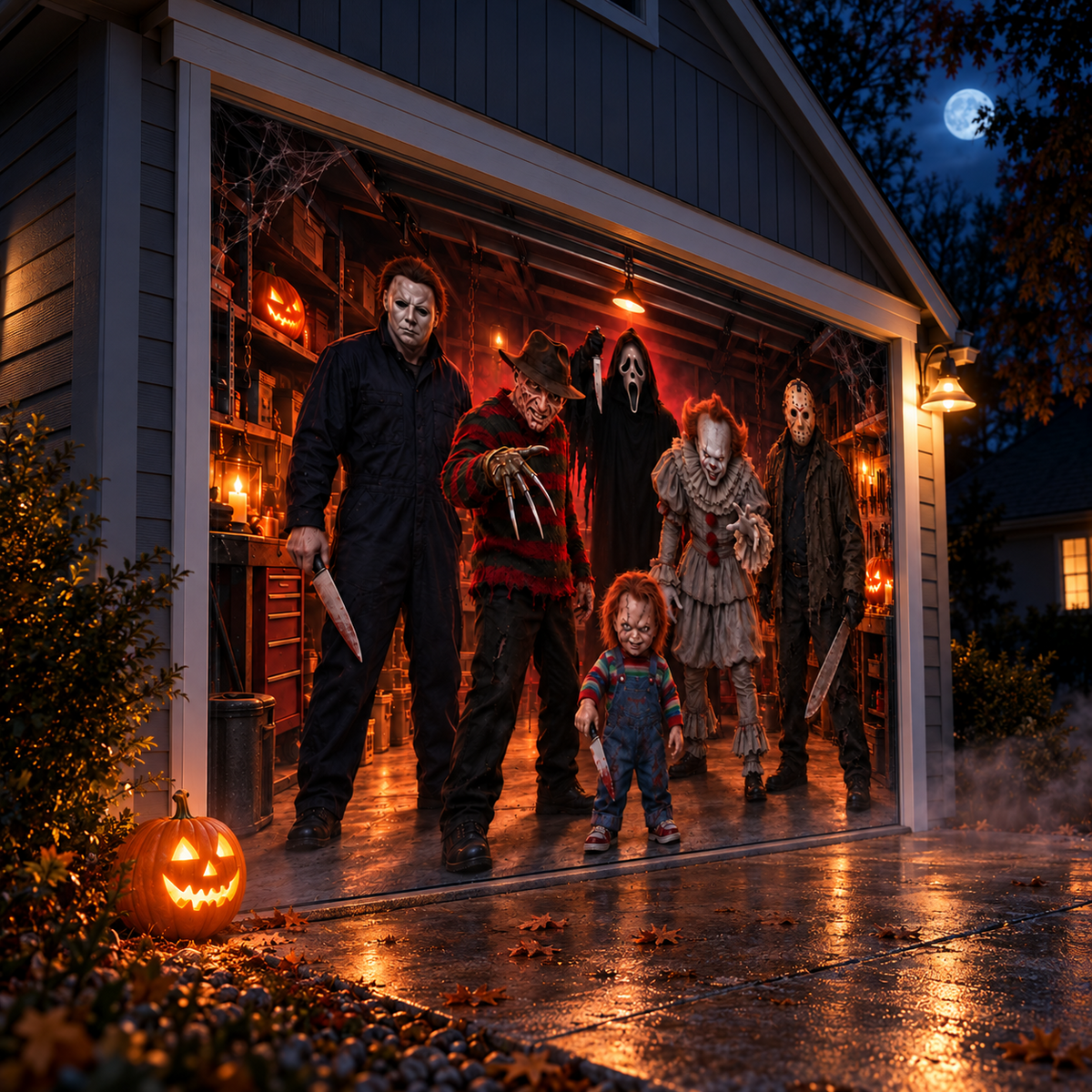 Halloween Horror Movie Garage Door Cover
