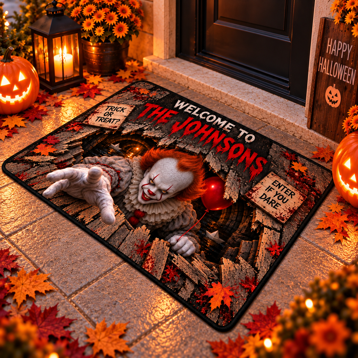Halloween Pennywise Custom Family Name AOP Doormat