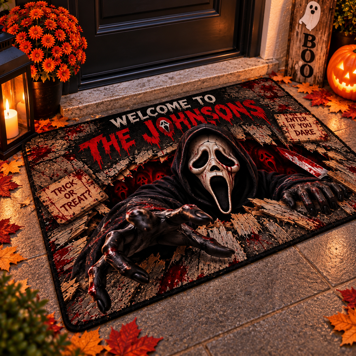 Halloween Scream Custom Family Name AOP Doormat