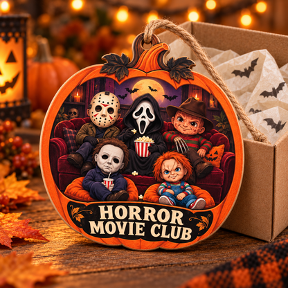 Personalized Halloween Horror Movie Club Double-Side Printed Wooden Ornament