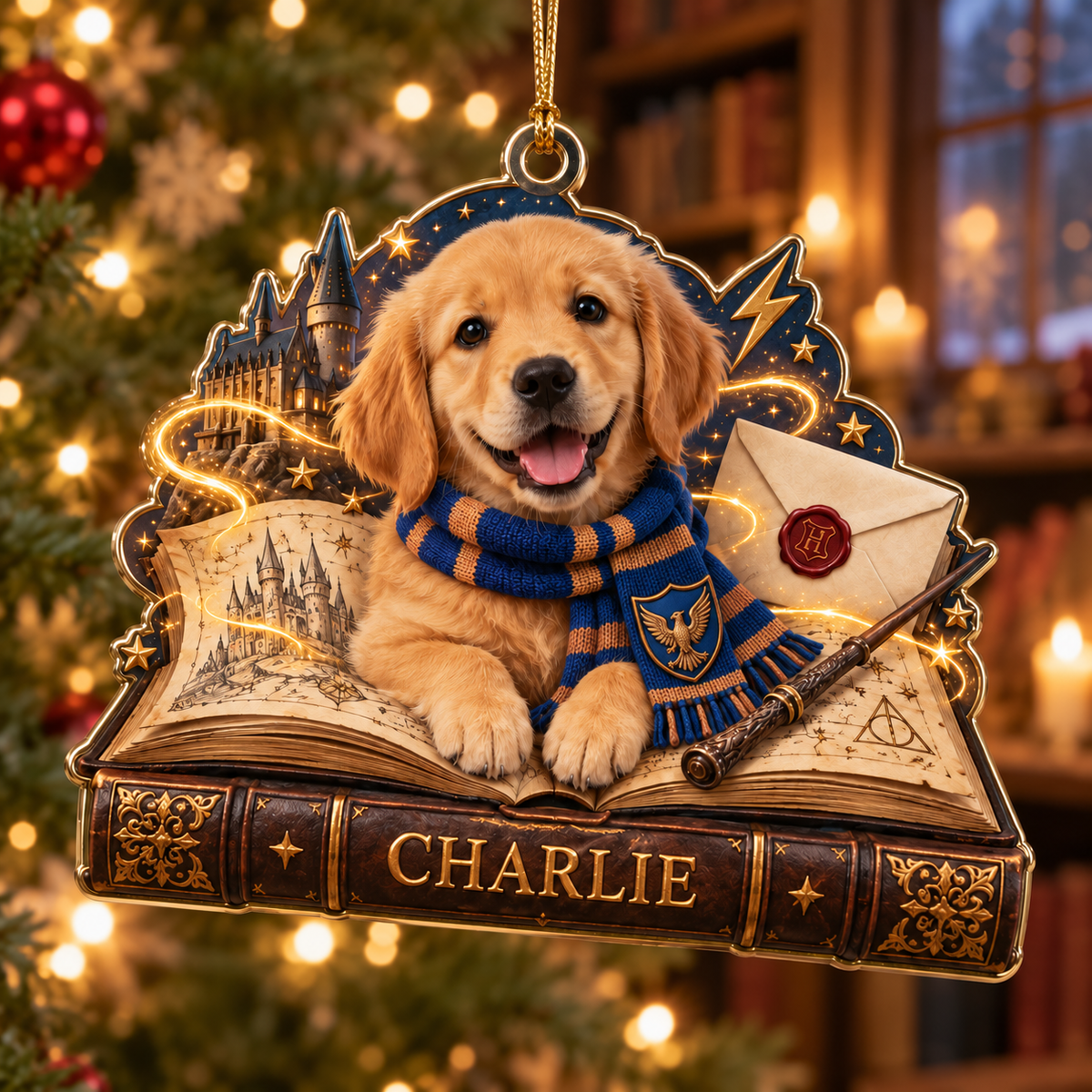 Personalized Custom Dog Photo Harry Potter Acrylic Ornament – Custom Name Holiday Gift