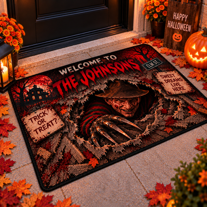 Halloween Freddy Custom Family Name AOP Doormat