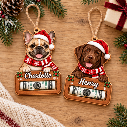 Personalized Custom Dog Breed Money Holder Ornament – Custom Name Wooden Holiday Gift