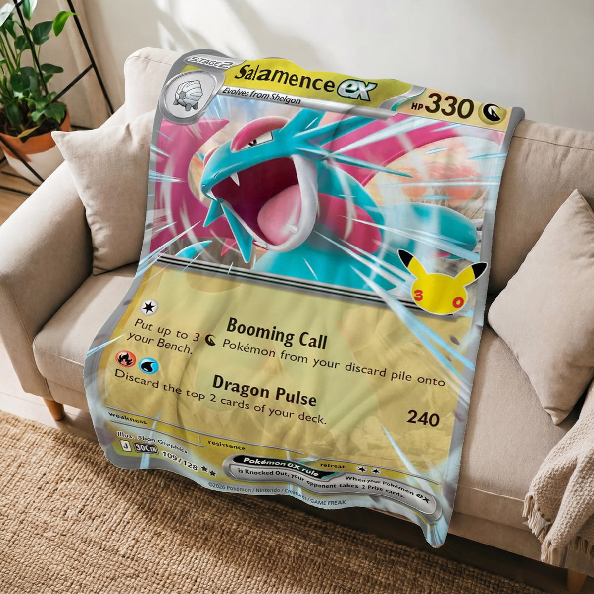PKM 30th Anniversary Salamence Custom Fleece Blanket