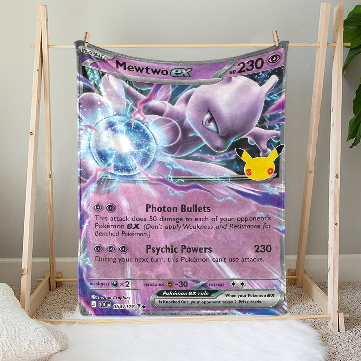 PKM 30th Anniversary Mewtwo Custom Fleece Blanket