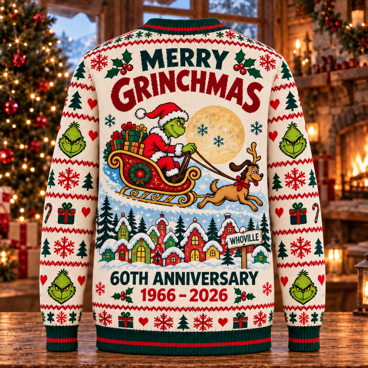 Christmas 60th Anniversary Knit-Effect Ugly Christmas Sweatshirt