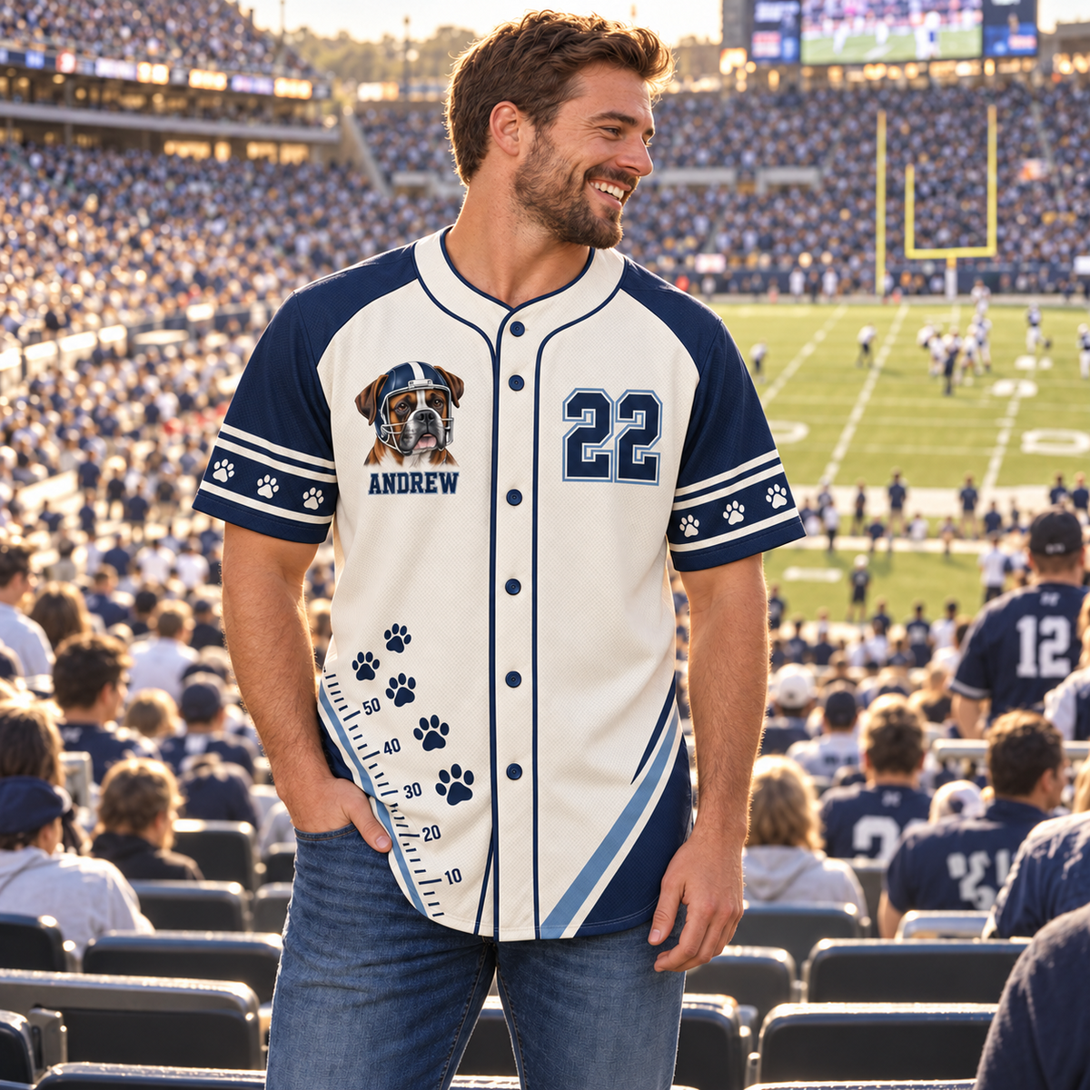 Personalized Pet Photo Football Jersey – Custom Name, Number & Team Colors