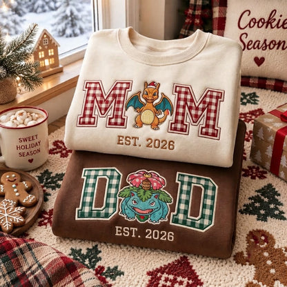 Embroidered Matching PKM Mom and Dad Christmas Sweatshirts