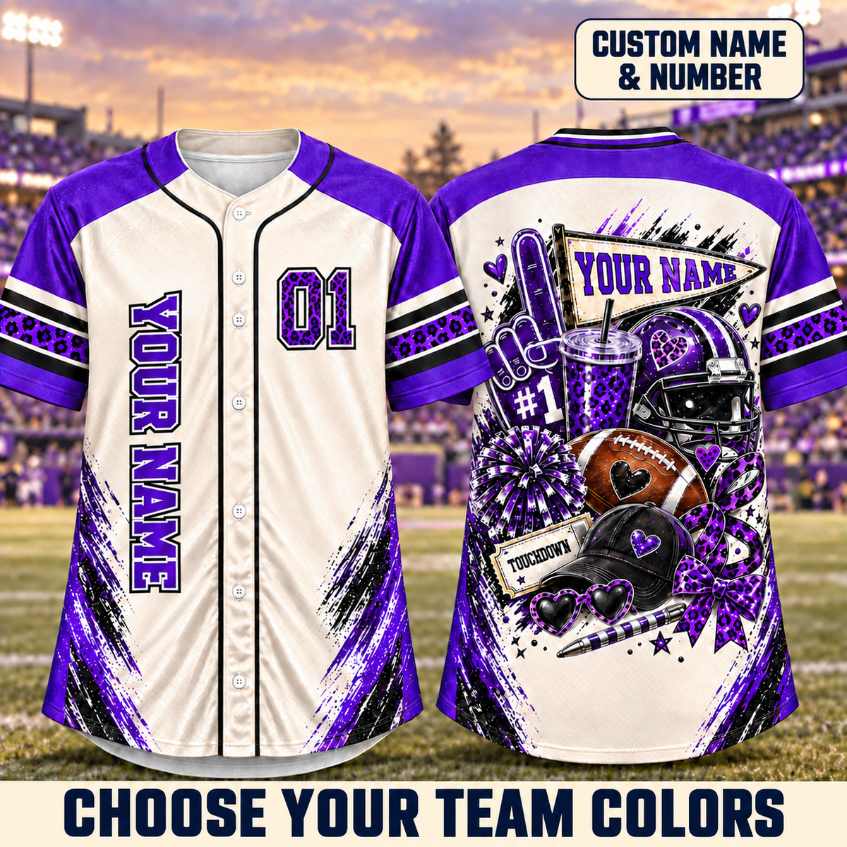 Personalized Football Bow Jersey – Custom Name, Number & Team Colors