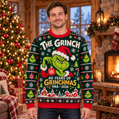 Christmas 60th Anniversary Knit-Effect Ugly Christmas Sweatshirt