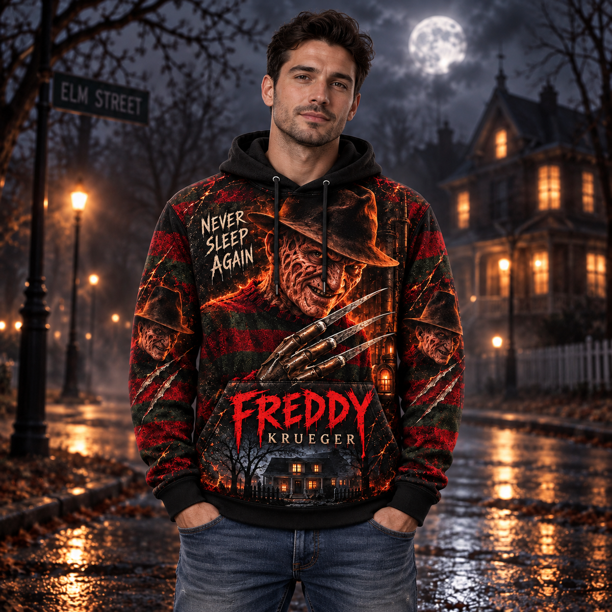 Halloween Freddy AOP T-Shirt Sweatshirt Hoodie
