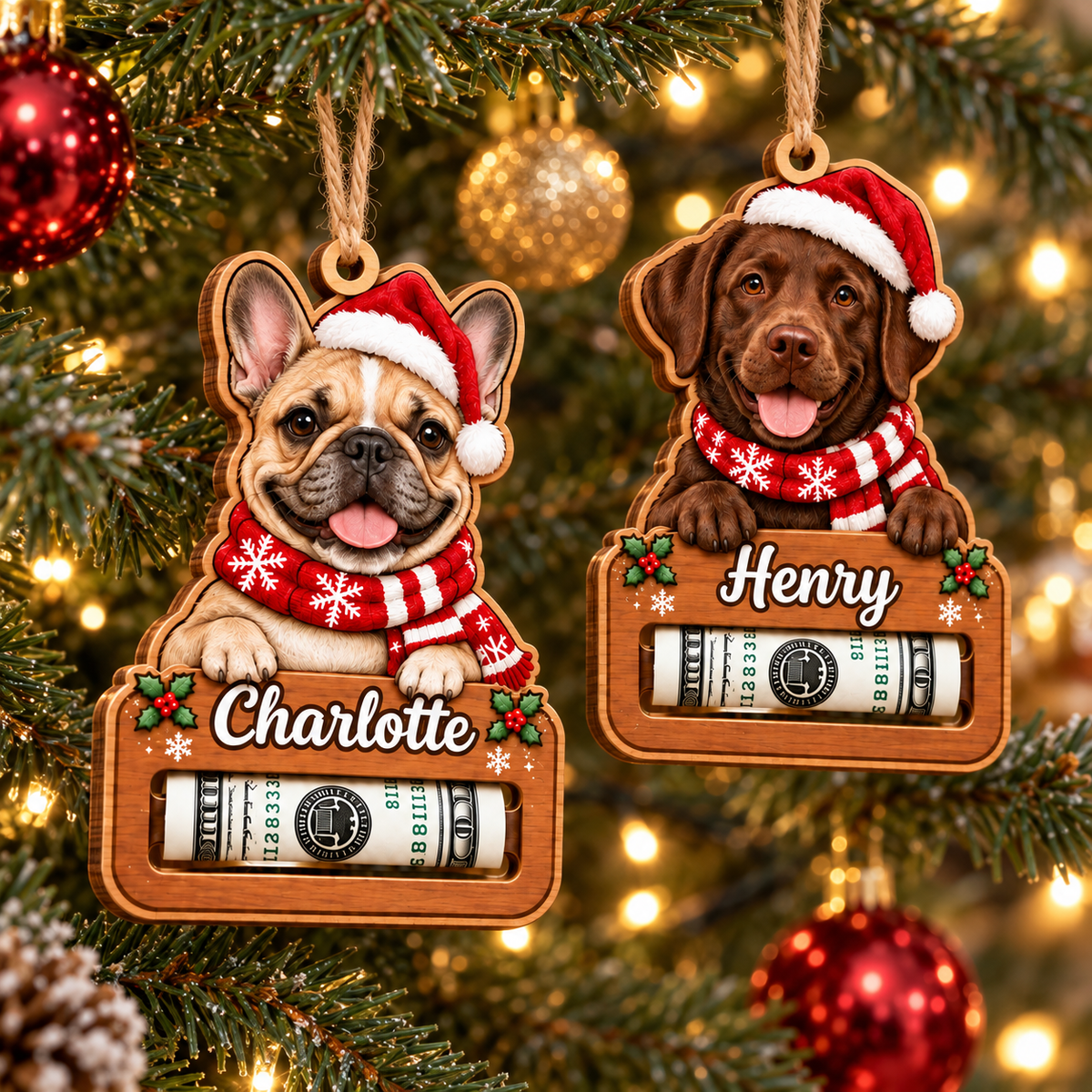 Personalized Custom Dog Breed Money Holder Ornament – Custom Name Wooden Holiday Gift