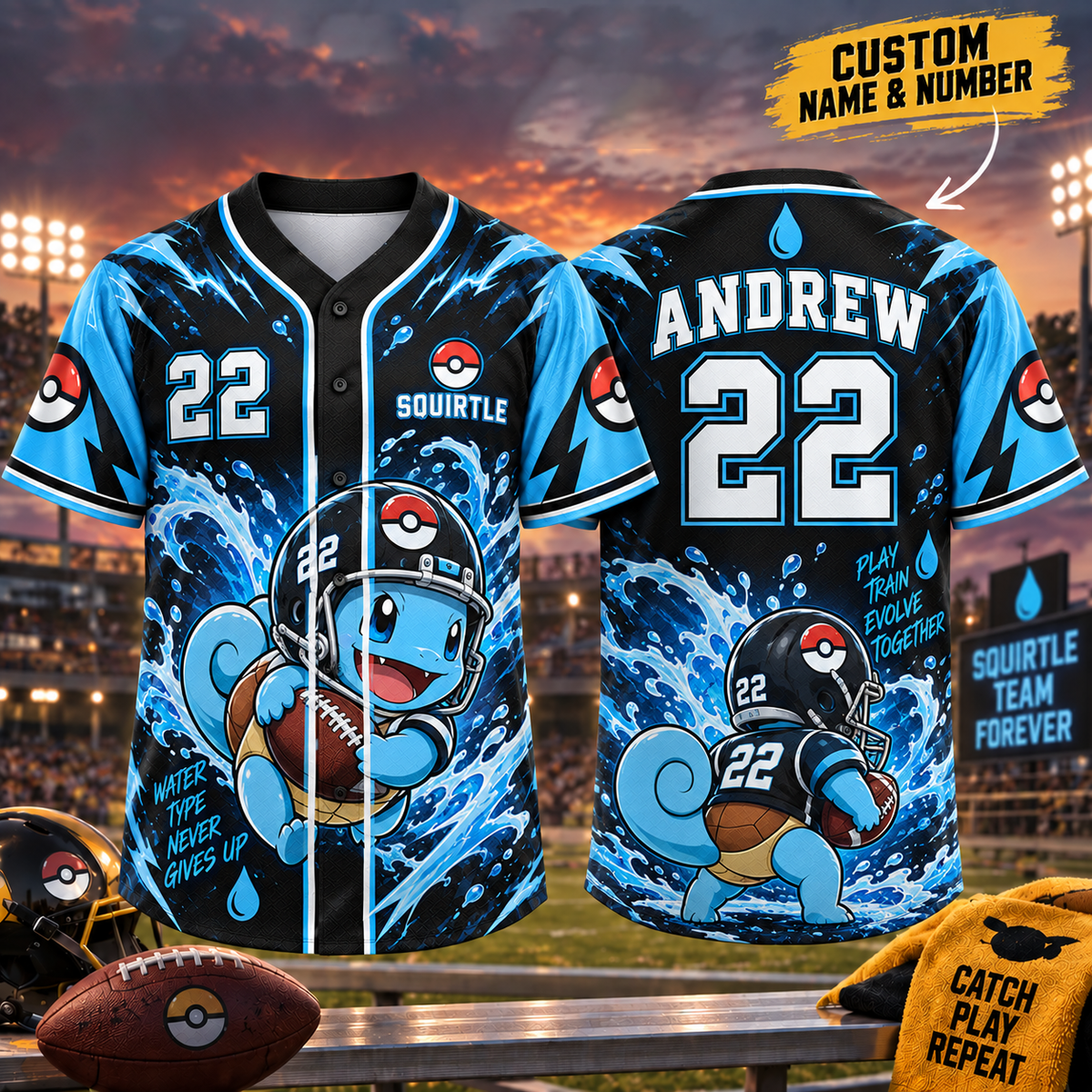 Personalized PKM Squirle Football Jersey – Custom Number & Name
