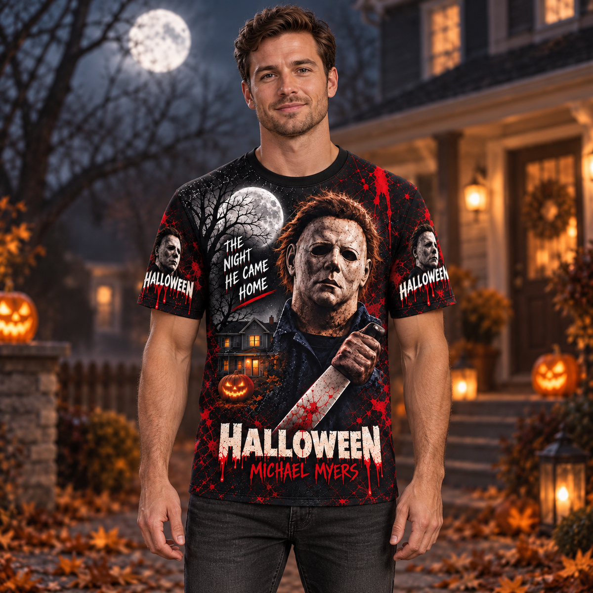 Halloween Michael Myers AOP T-Shirt Sweatshirt Hoodie