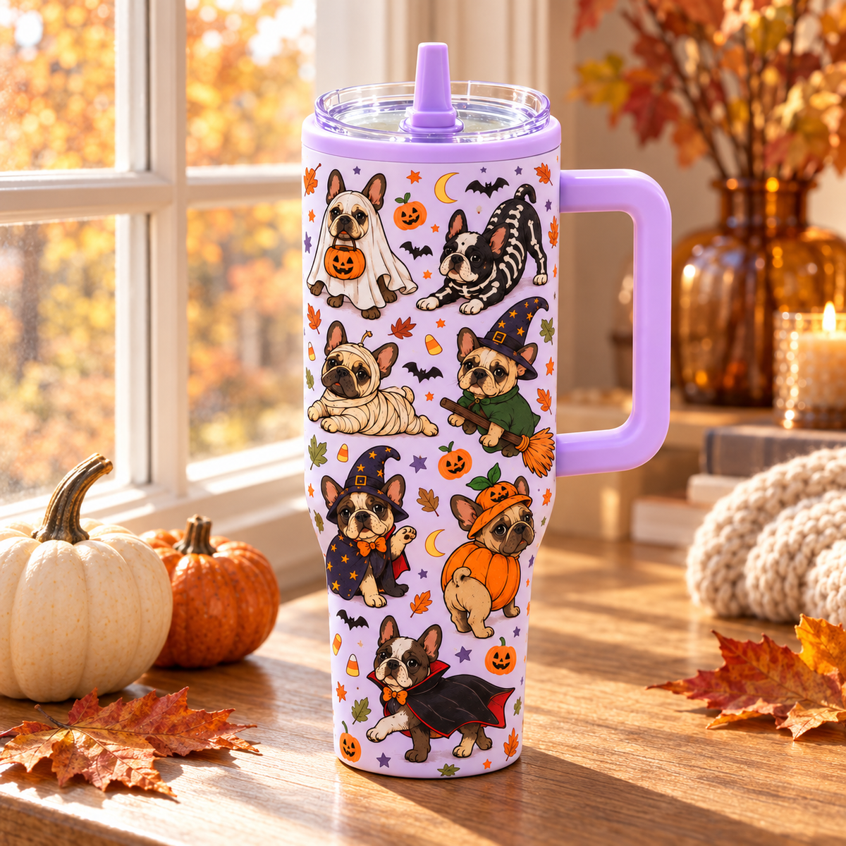 Halloween Custom Dog Breed Spooky Season 40oz Suction Cup Tumbler