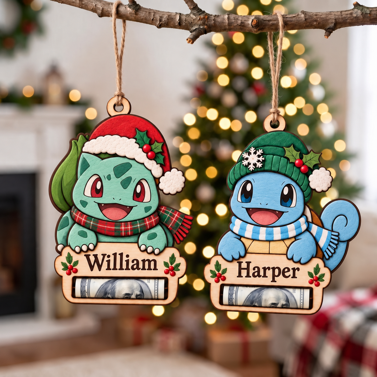 Personalized PKM Christmas Money Holder Ornament – Custom Name Wooden Holiday Gift