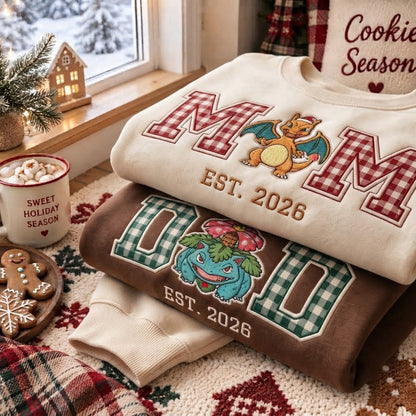 Embroidered Matching PKM Mom and Dad Christmas Sweatshirts