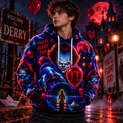 Halloween Neon Pennywise AOP T-Shirt Sweatshirt Hoodie