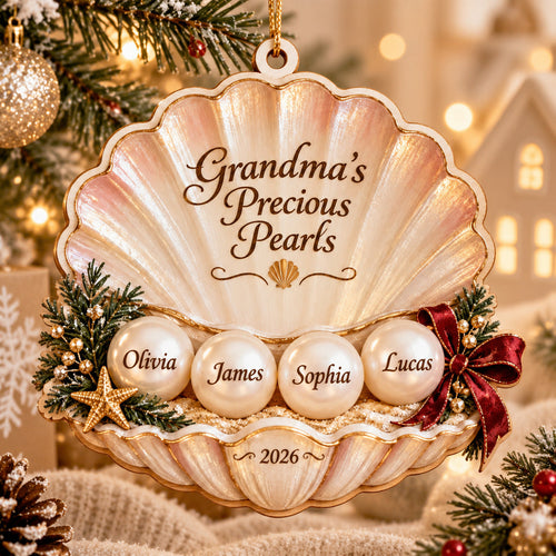 Personalized Custom Name Grandma's Precious Pearls Acrylic Ornament – Custom Name Holiday Gift