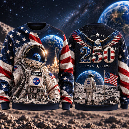 Personalized Your Name Out Space USA Anniversary AOP T-Shirt Sweatshirt Hoodie