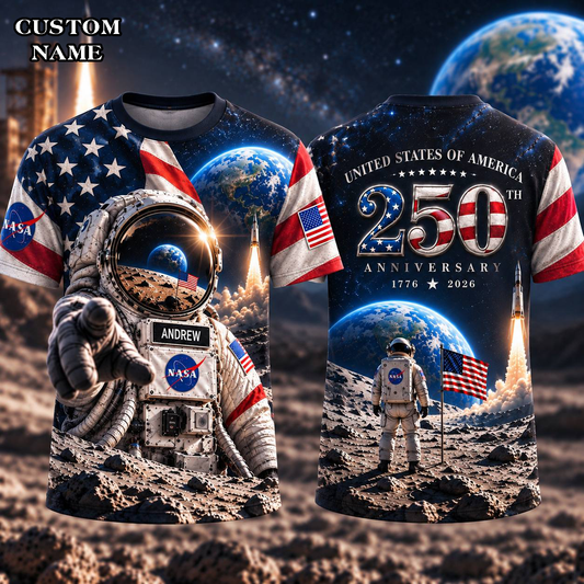 Personalized Your Name Out Space USA Anniversary AOP T-Shirt Sweatshirt Hoodie