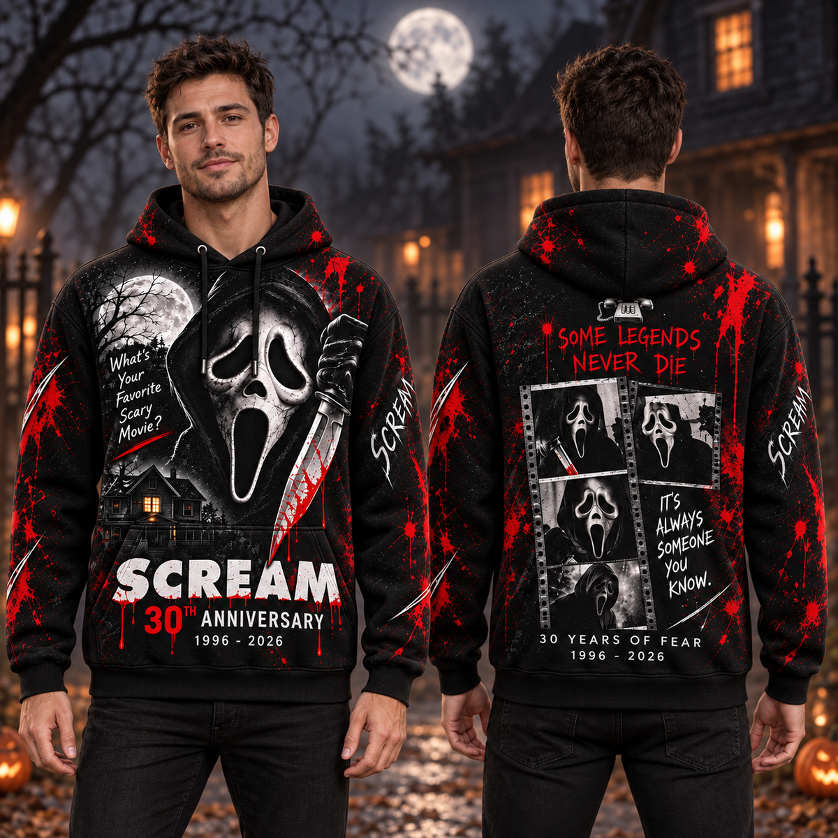 Scream 30th Anniversary AOP T-Shirt Sweatshirt Hoodie