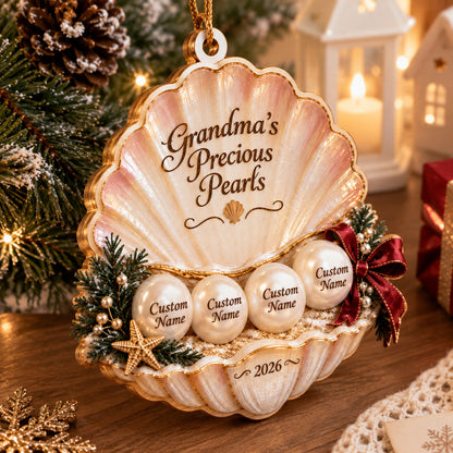 Personalized Custom Name Grandma's Precious Pearls Acrylic Ornament – Custom Name Holiday Gift