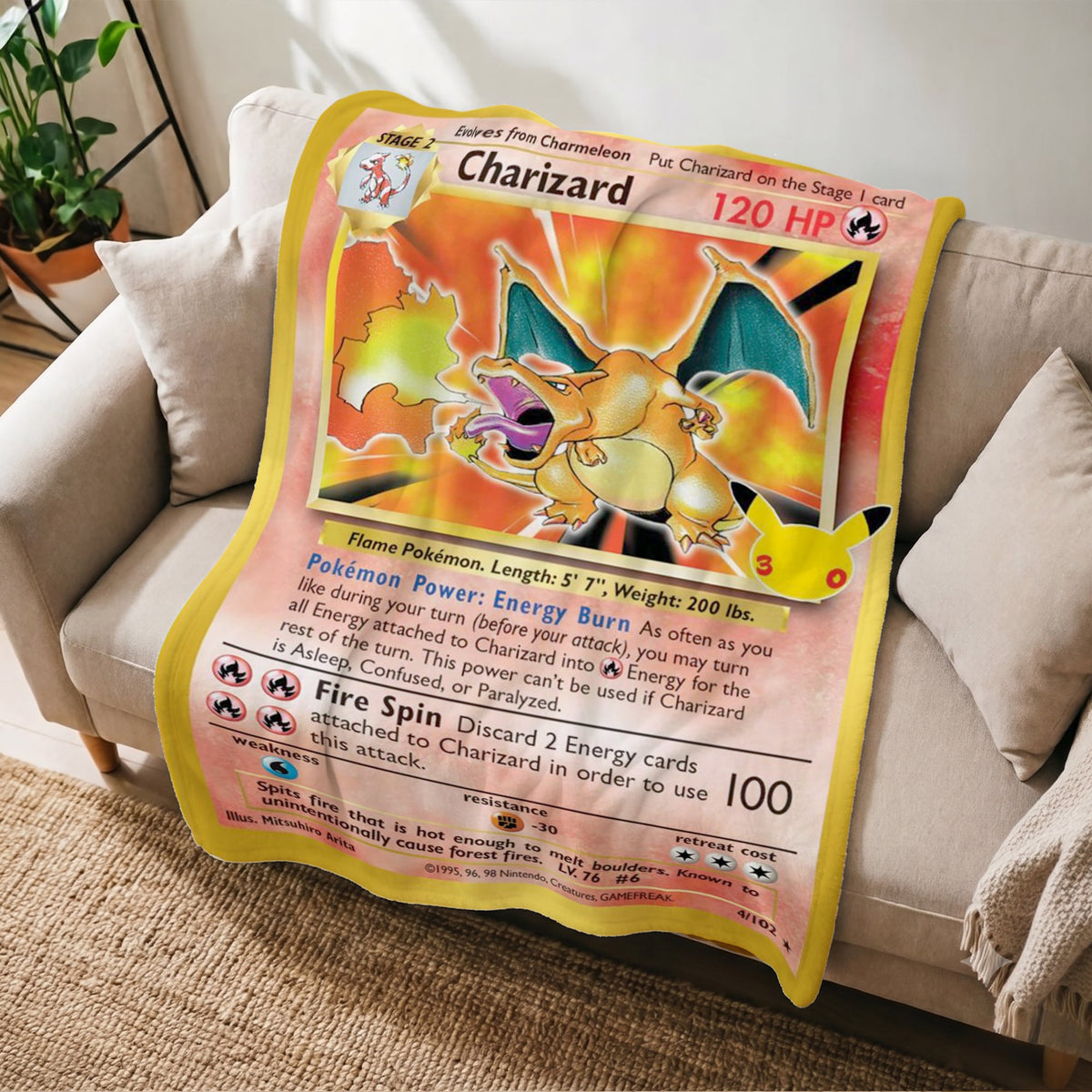 PKM Charizard 30th Celebration Fleece Blanket