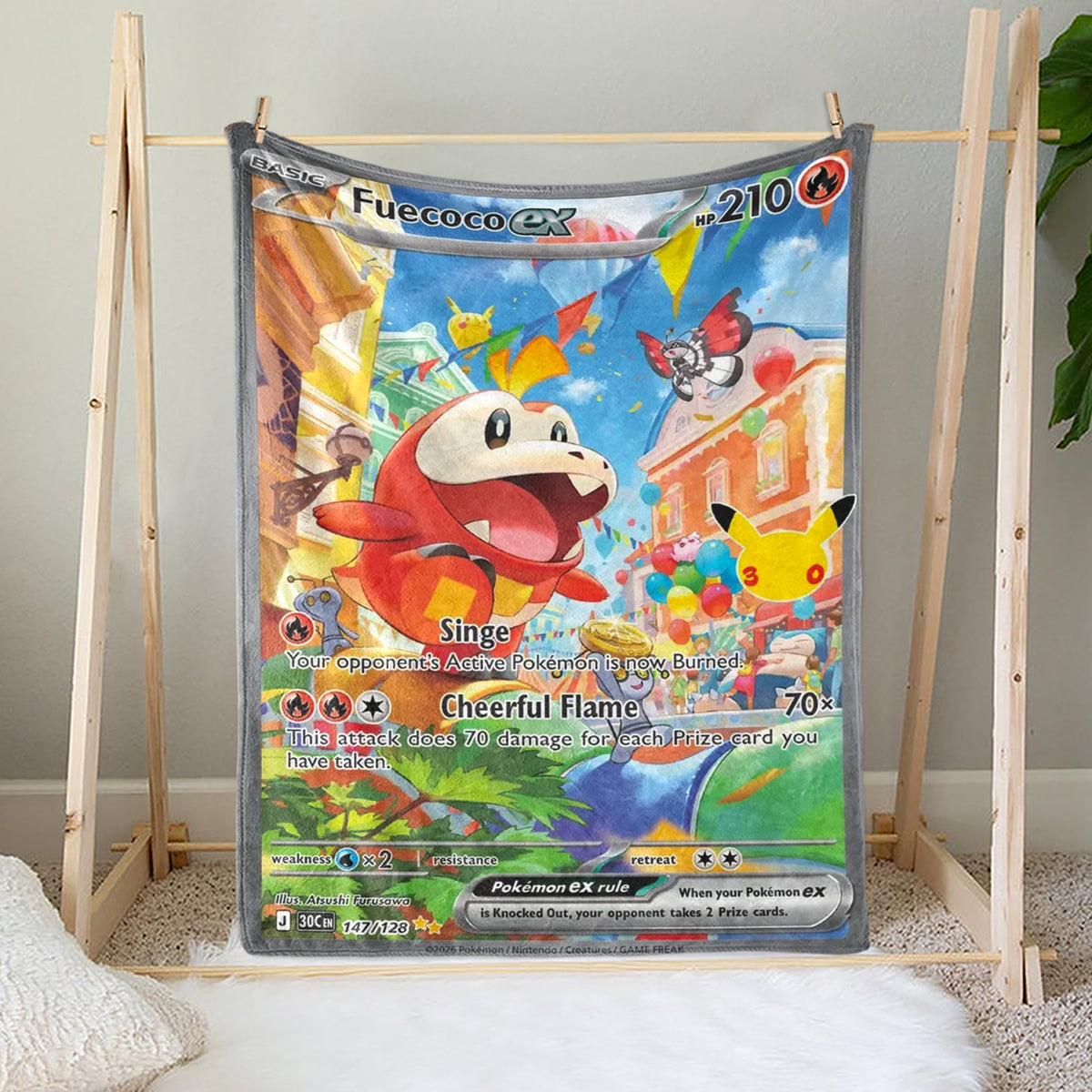 PKM 147/128 Fuecoco Ex 30th Celebration Fleece Blanket