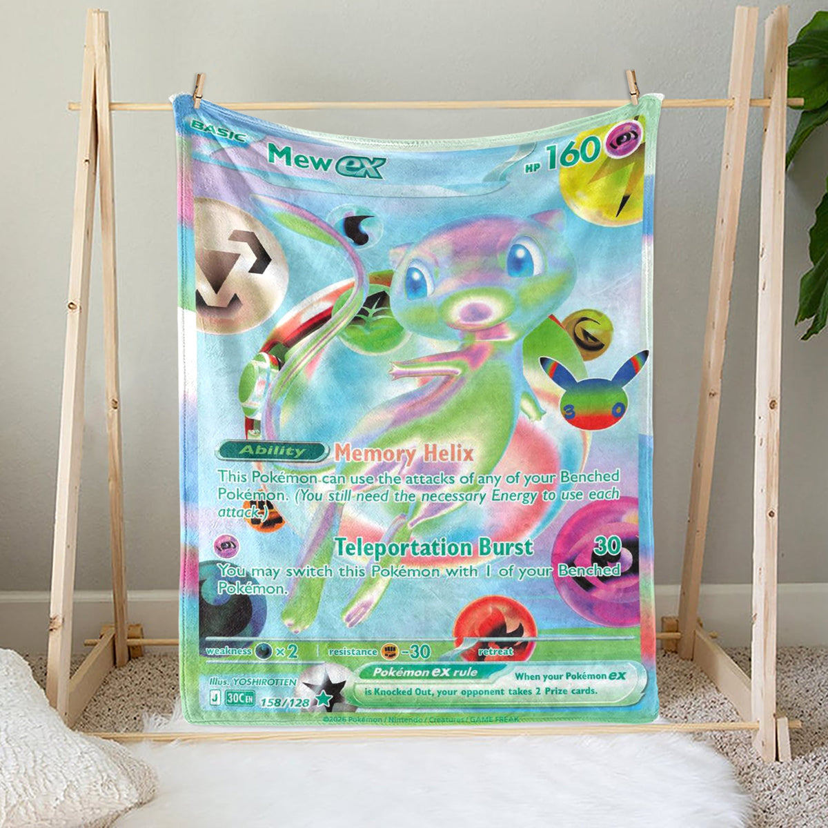 PKM Mew EX 30th Anniversary Custom Fleece Blanket