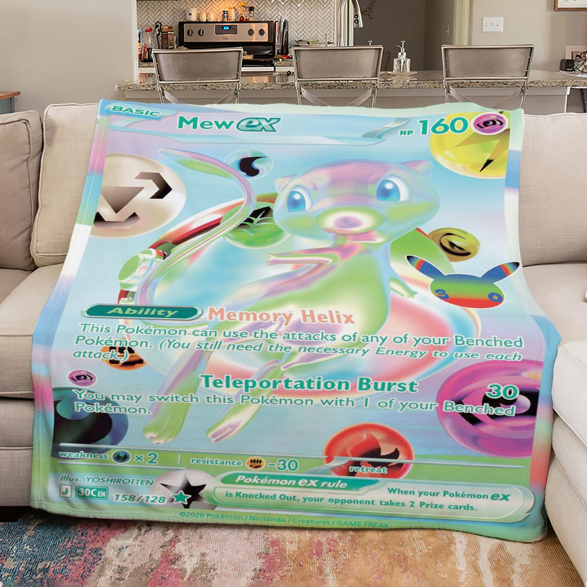 PKM Mew EX 30th Anniversary Custom Fleece Blanket