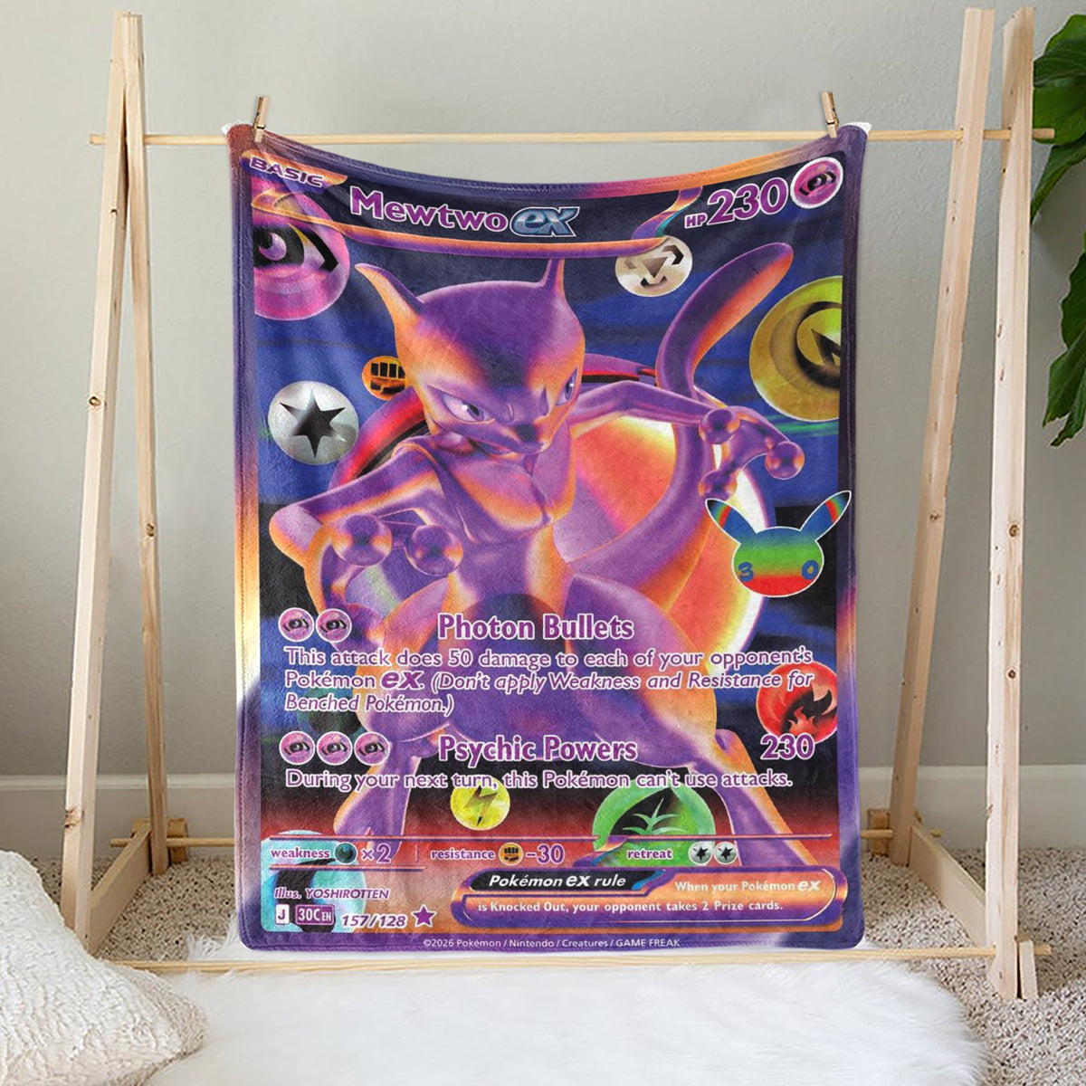 PKM Mewtwo 30th Anniversary Custom Fleece Blanket