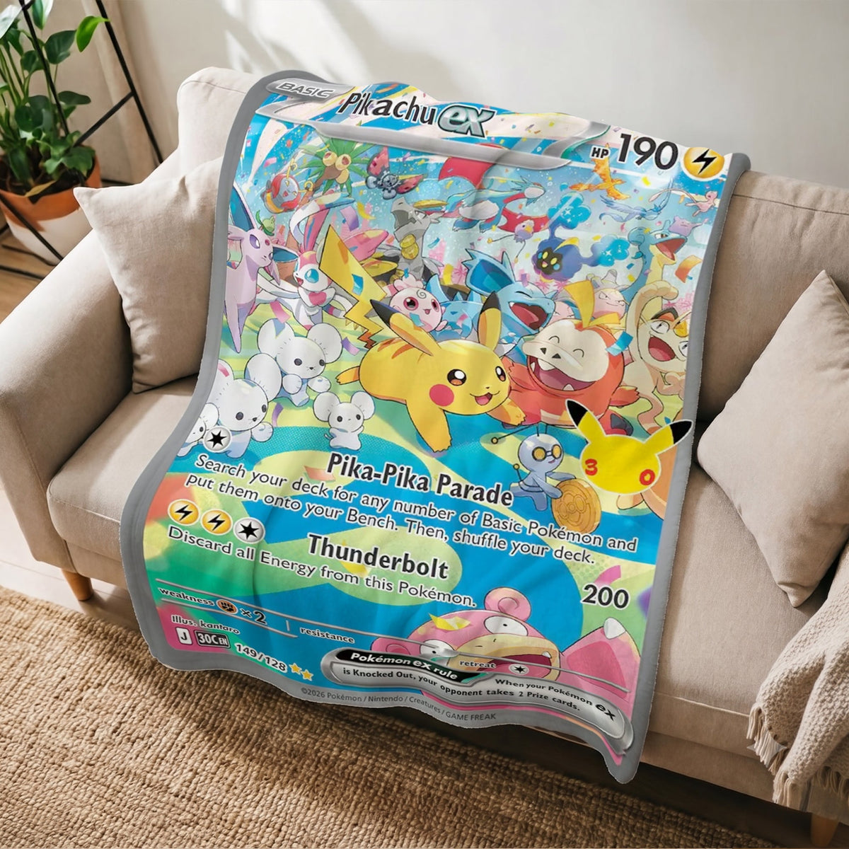 PKM 149/128 Pikachu Ex 30th Celebration Fleece Blanket