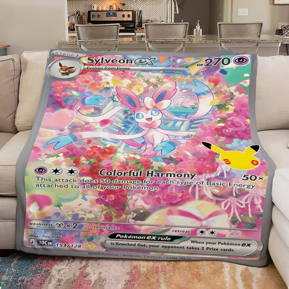 PKM 153/128 Sylveon Ex 30th Celebration Fleece Blanket