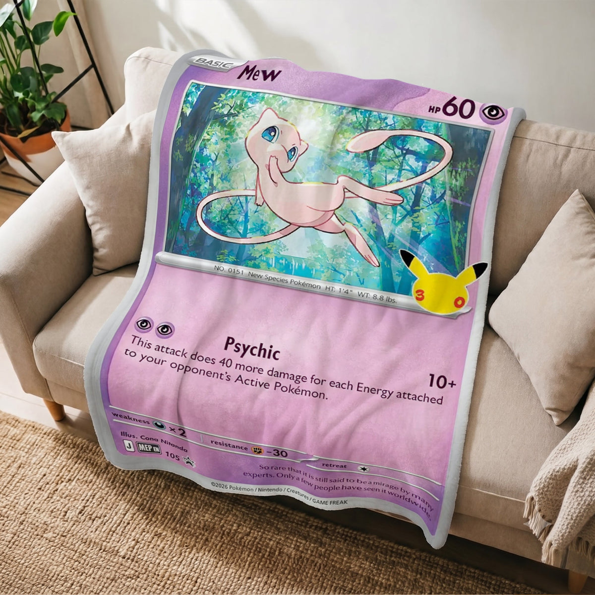 PKM Mew 30th Anniversary Custom Fleece Blanket