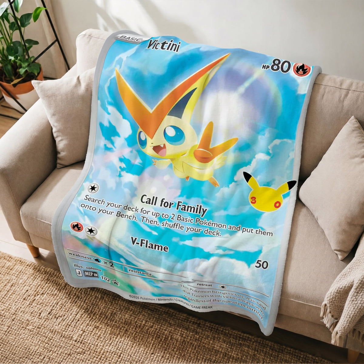 PKM Victini 30th Anniversary Custom Fleece Blanket