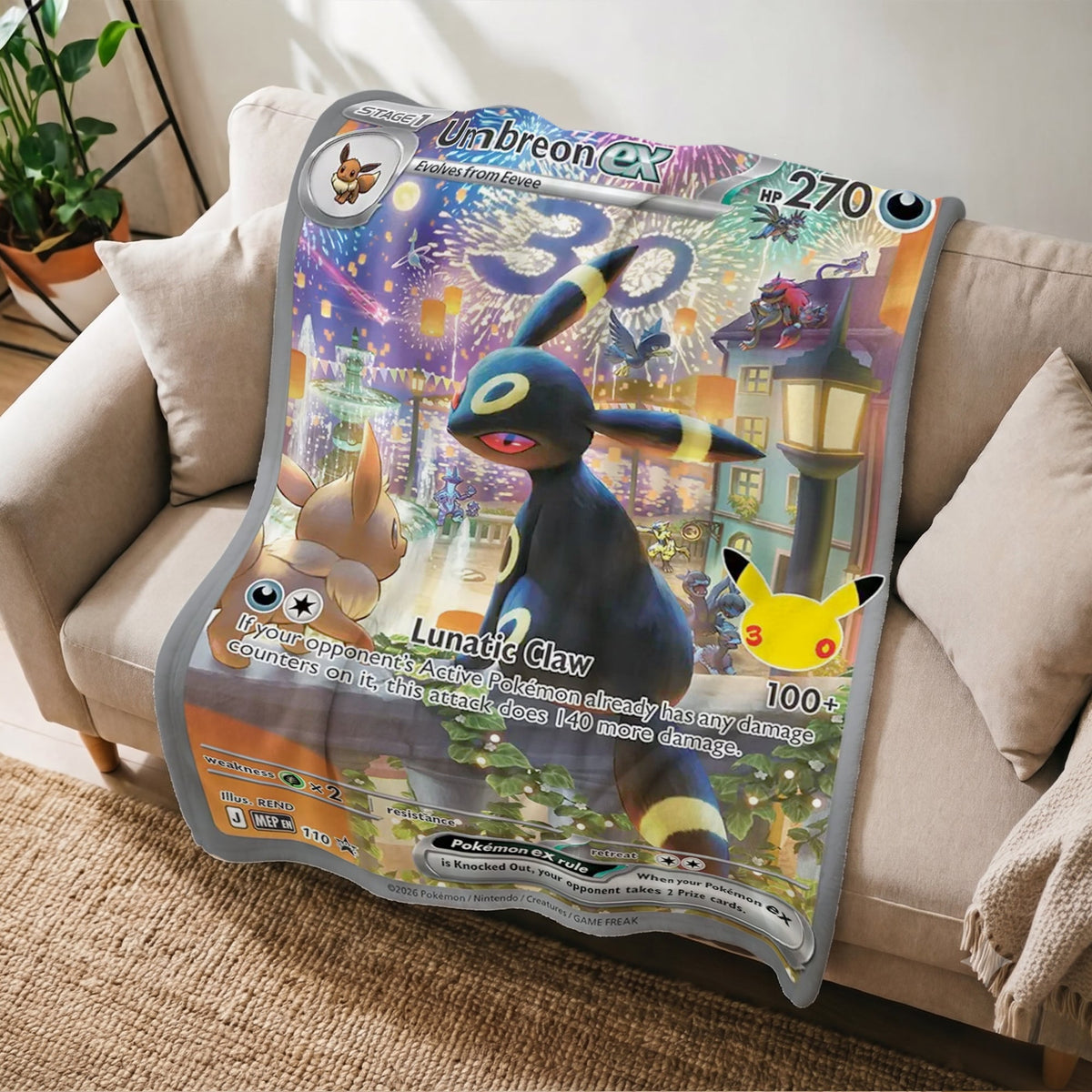 PKM Umbreon Ex 30th Anniversary Custom Fleece Blanket