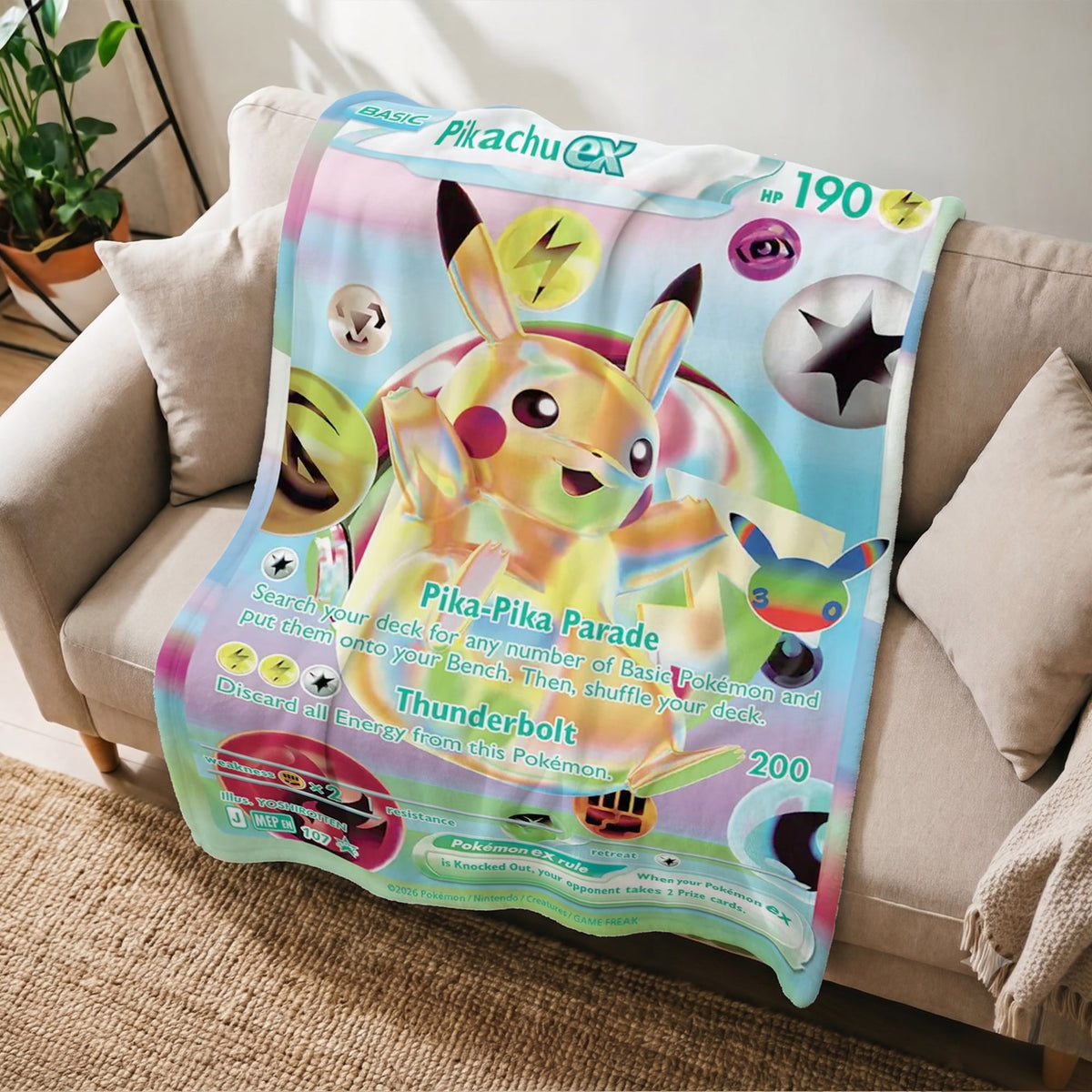 PKM Pikachu EX 30th Anniversary Custom Fleece Blanket