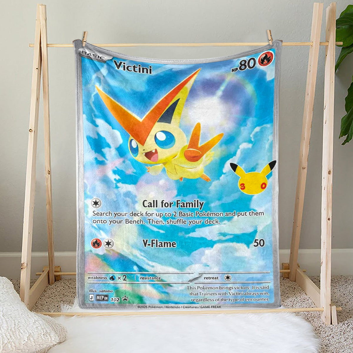 PKM Victini 30th Anniversary Custom Fleece Blanket