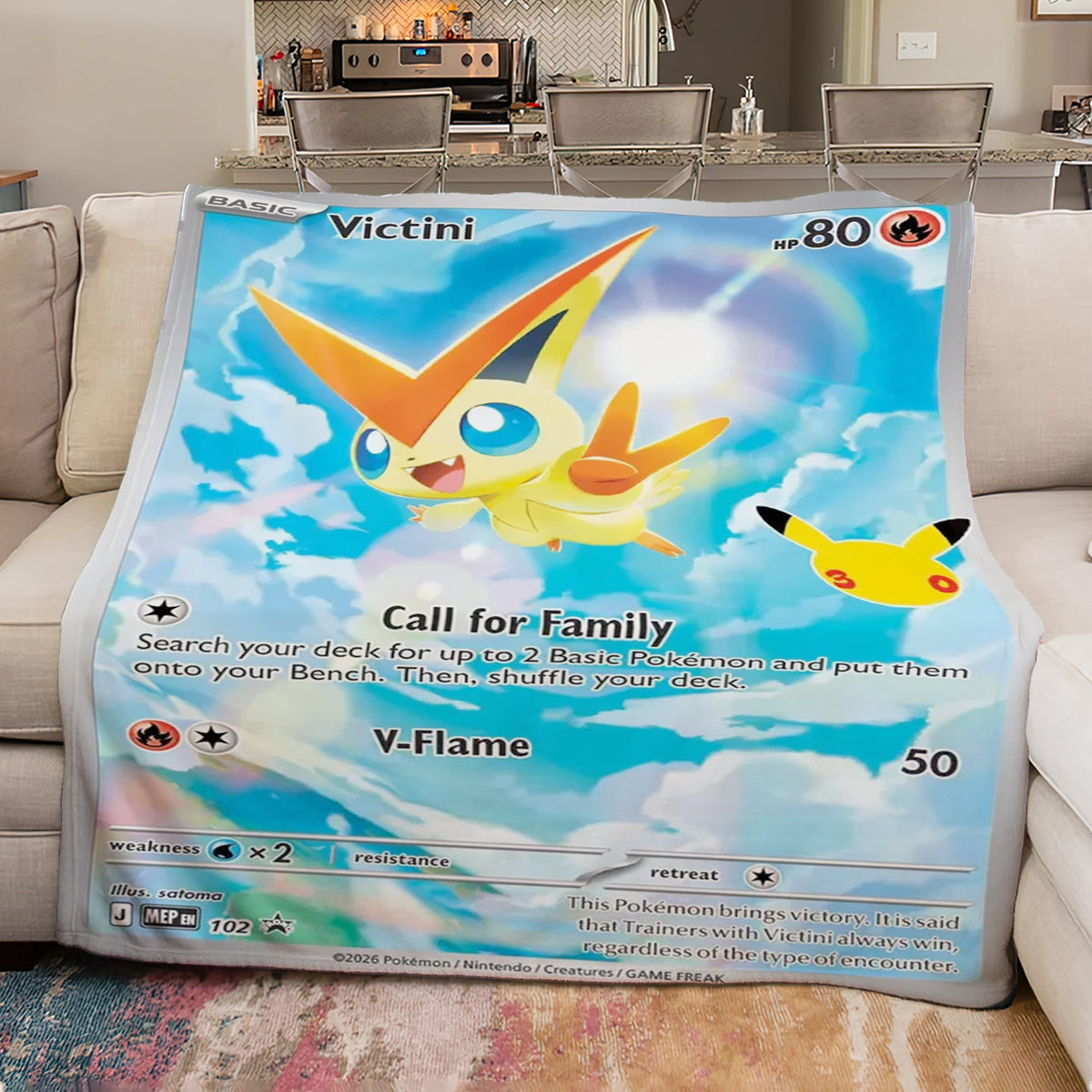 PKM Victini 30th Anniversary Custom Fleece Blanket