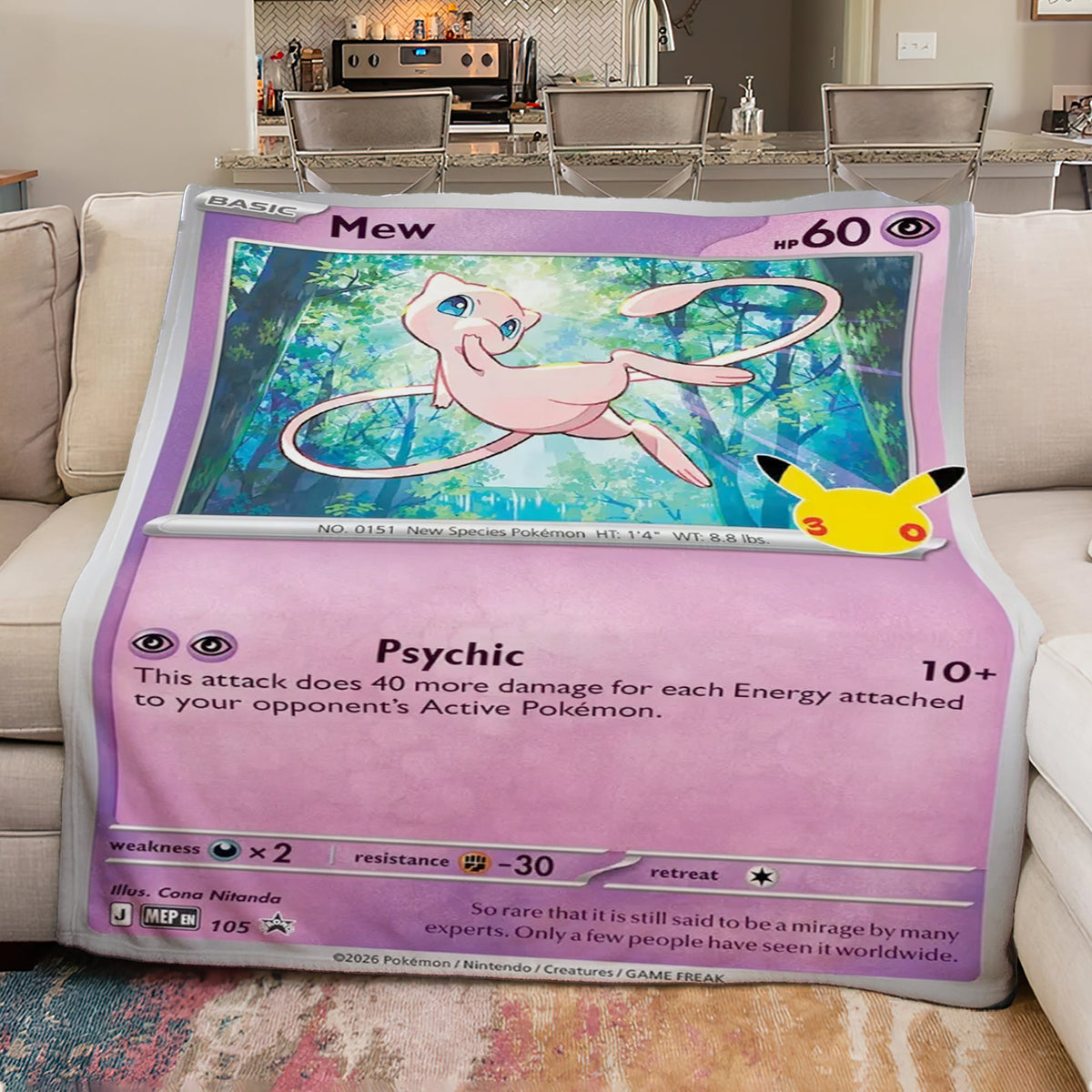 PKM Mew 30th Anniversary Custom Fleece Blanket