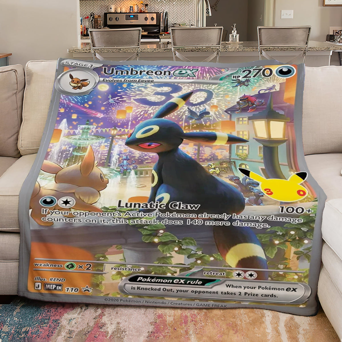 PKM Umbreon Ex 30th Anniversary Custom Fleece Blanket