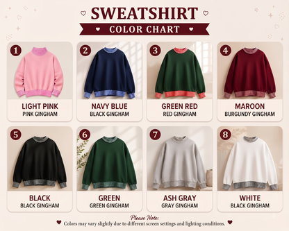 Personalized Embroidered Sweatshirt with Gingham Trim – Custom Name & Number